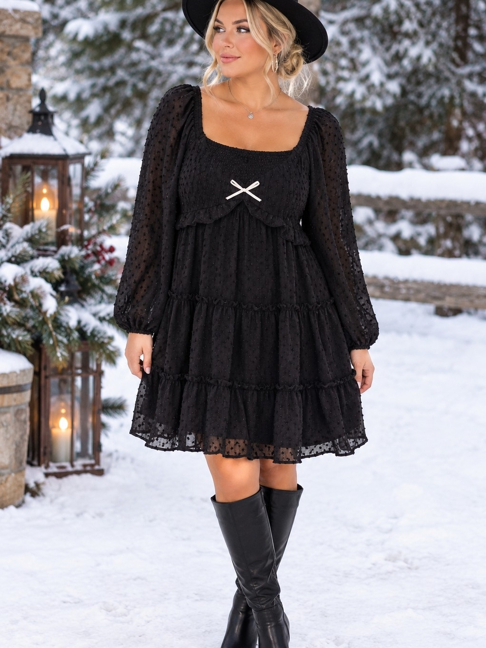 torrid Black Swiss Dot Tiered Mini with Contrast Bow